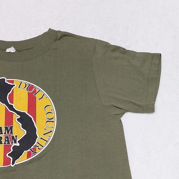 Vtg 1986 Vietnam Veteran Single Stitch Olive Green T-Shirt Size Large USA Made - Picture 3 of 11